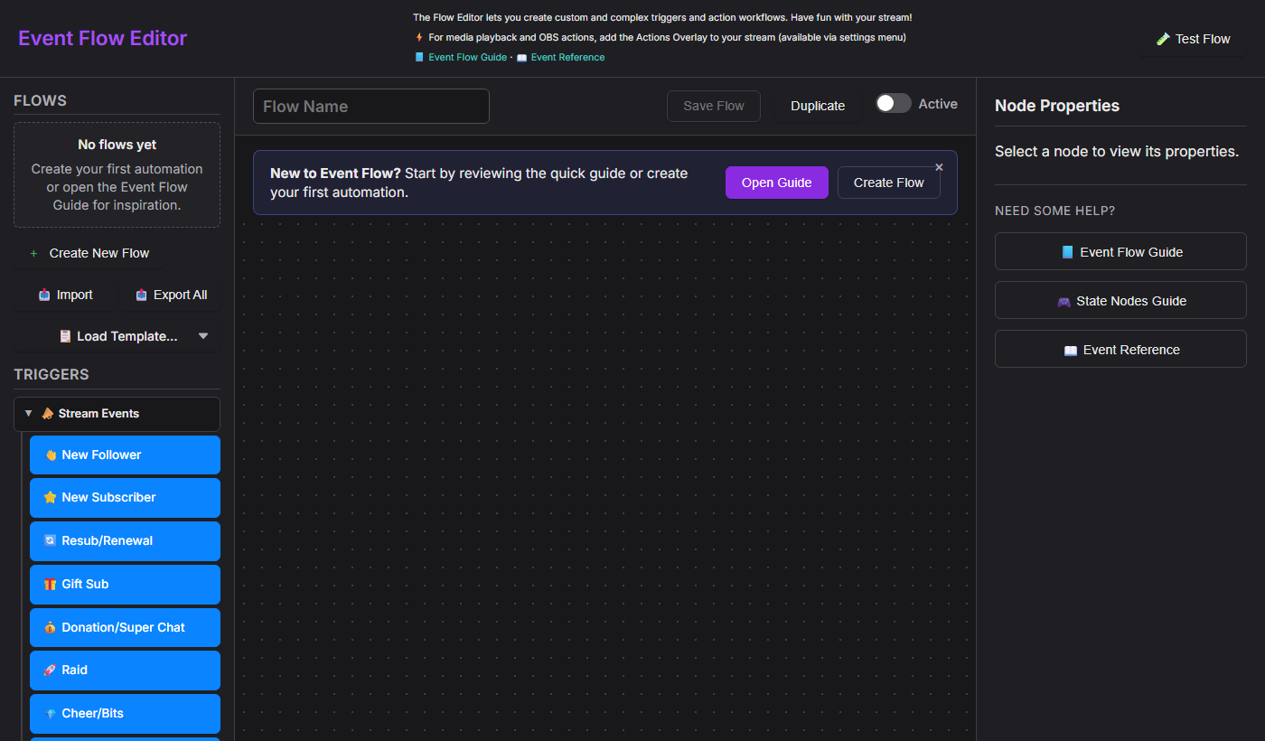 Event Flow Editor — empty state