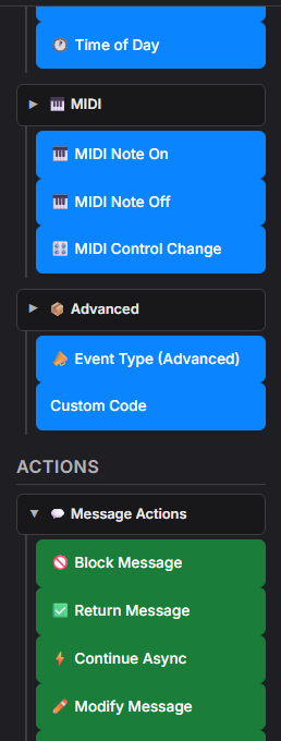 Trigger panel showing Custom Code node under the Advanced group