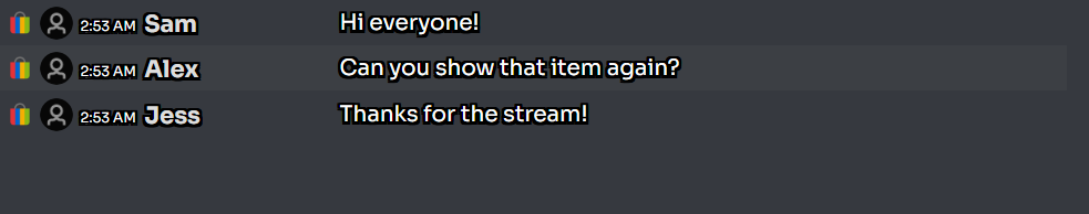 Actual SSN dock displaying three example eBay chat messages
