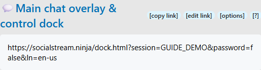 Actual Main chat overlay and control dock heading, generated link and copy link button