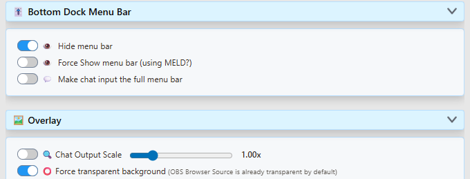 SSN settings with Hide menu bar enabled, Force Show menu bar disabled, and Force transparent background enabled