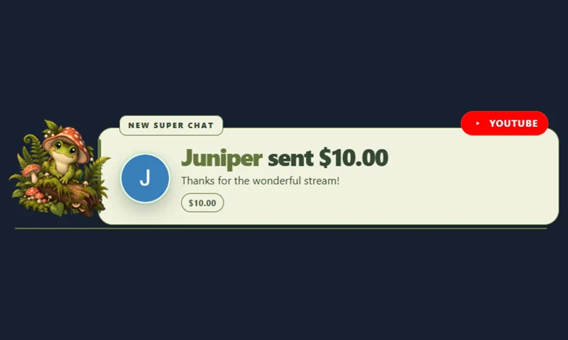 Moss & Mushrooms Alerts overlay with sample messages