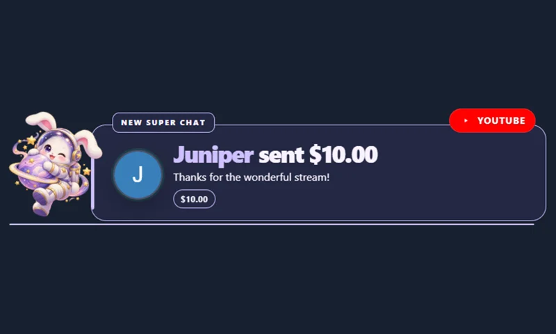 Moon Bunny Alerts overlay with sample messages