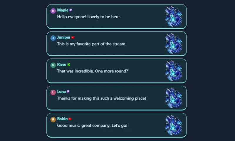 Crystal Guardian Chat overlay with sample messages