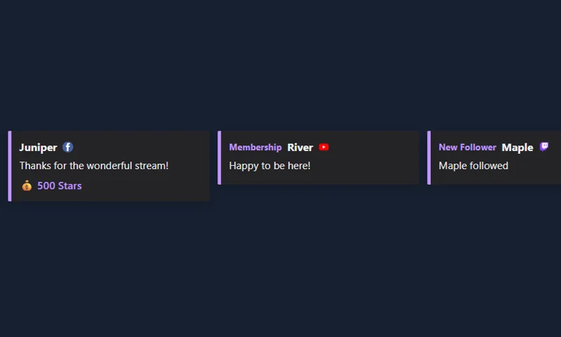 Recent Events - Scrolling strip overlay with sample messages