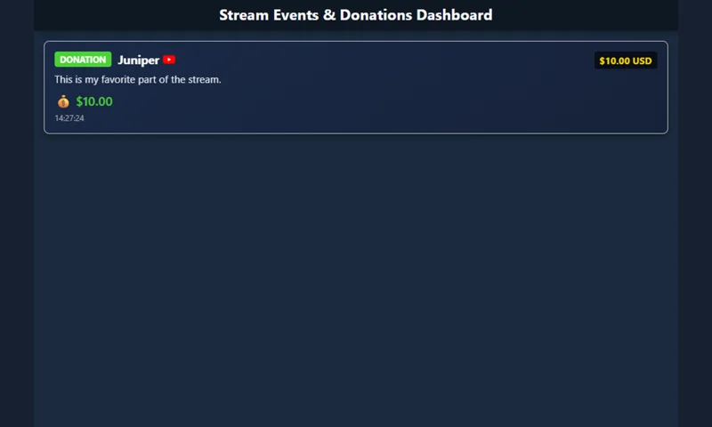 Event Dashboard overlay with sample messages