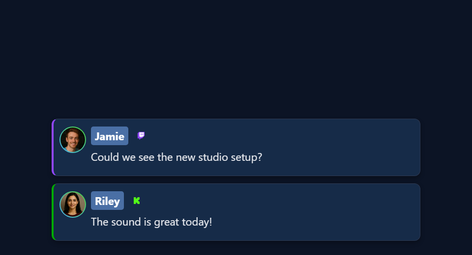 Locally rendered custom chat sample with fictional viewers