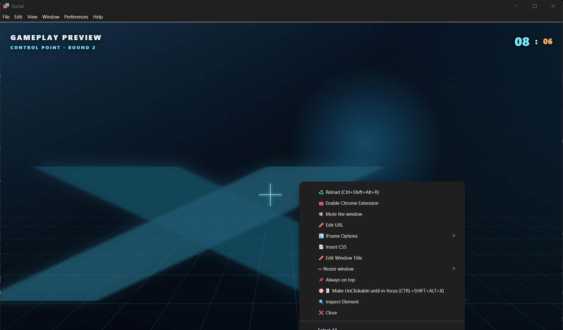 SSApp overlay right-click menu showing Resize window, Always on top, and Make UnClickable until in-focus with the Ctrl Shift Alt X hotkey