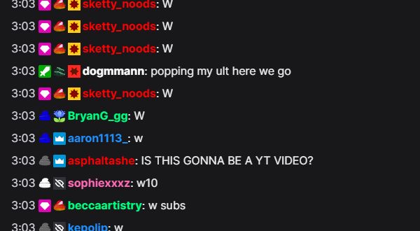 Real Twitch chat showing usernames in clearly different colors