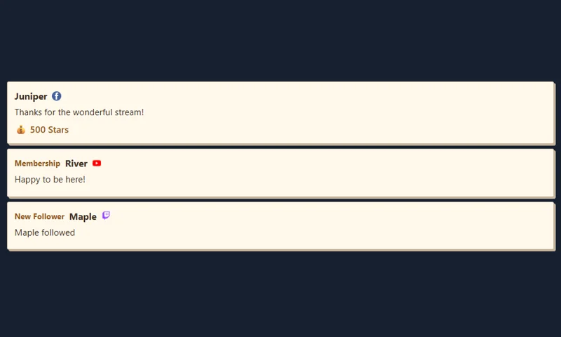 Eventi recenti: caldo overlay cartaceo con messaggi di esempio