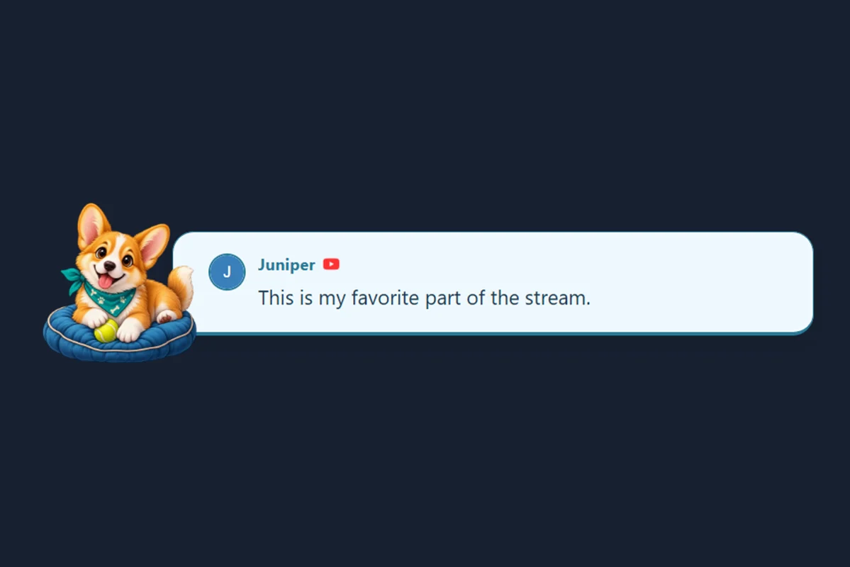 A cheerful corgi on a sky-blue postcard