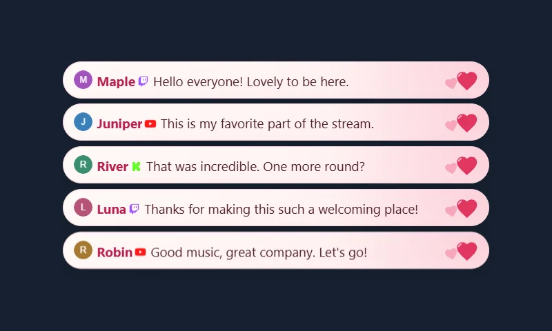 Sweetheart overlay with sample messages