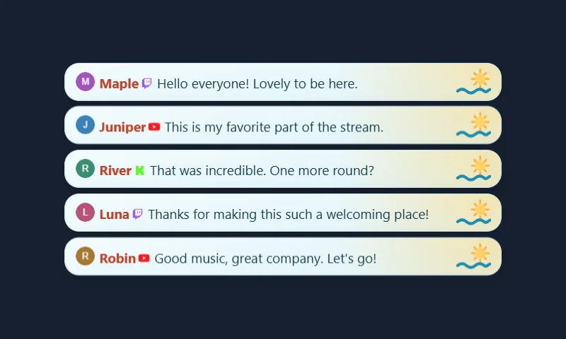 Summer Splash overlay with sample messages