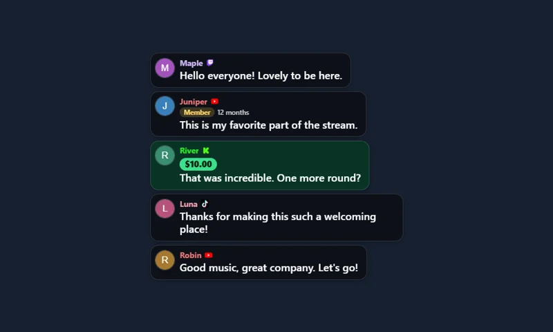 Vertical Chat overlay with sample messages